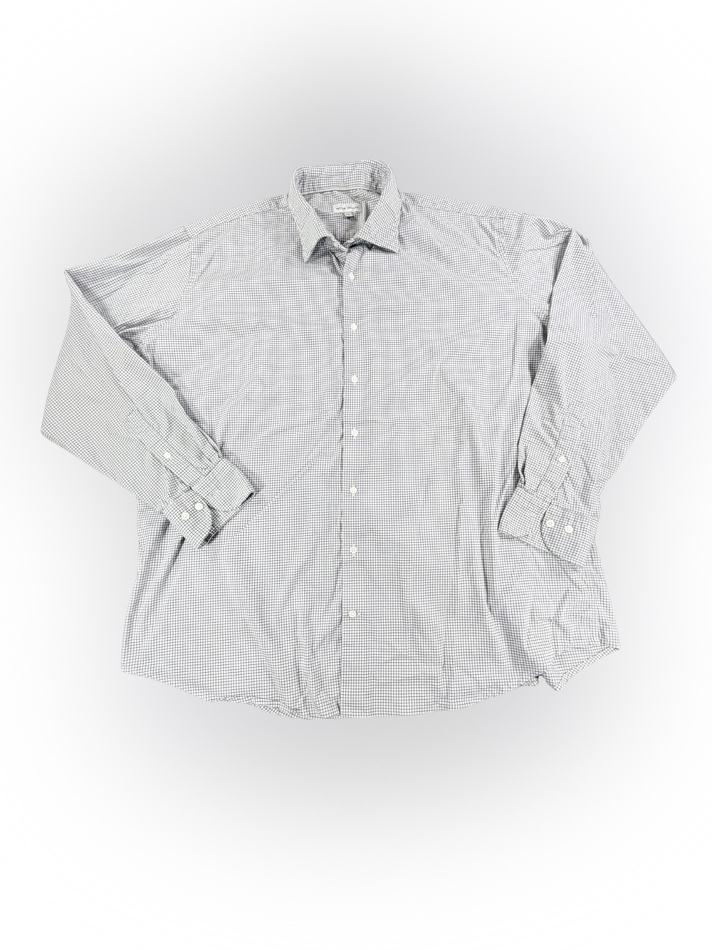 Men’s Peter Millar Long-Sleeve Micro-Check Dress Shirt - White & Gray Size XXL